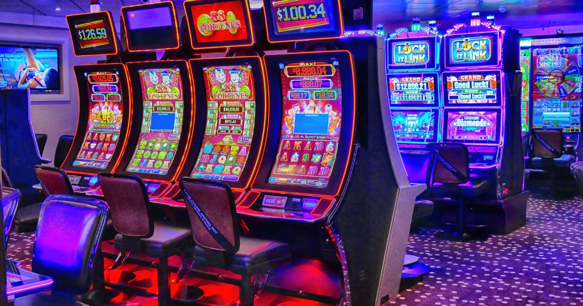 Slots in purple lighting casino